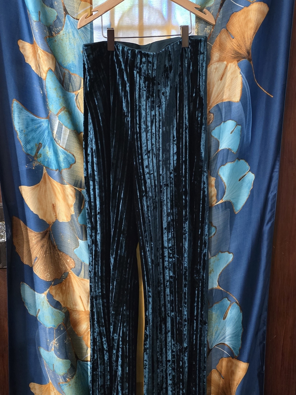 Rachel Zoe Teal Crushed Velvet Wide-Leg Pants
